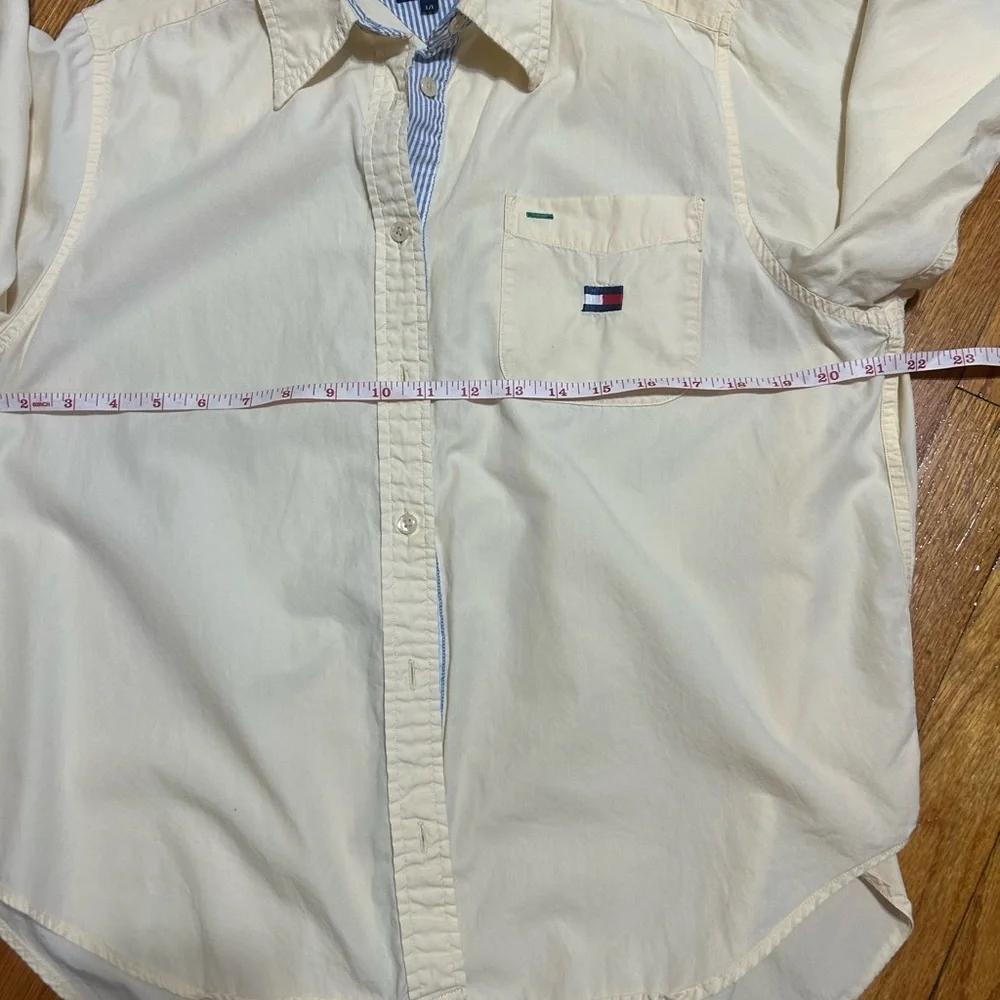 Vintage 1990's Tommy Hilfiger Shirt Button Up Long Sleeve Boy 14 Pale Yellow